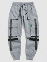 Streetwear Contrasting Patched Cargo Techwear Pants M Light gray