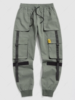 Streetwear Contrasting Patched Cargo Techwear Pants Xl Army green