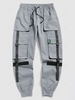 Streetwear Contrasting Patched Cargo Techwear Pants Xl Light gray