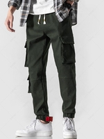 Streetwear Cowboy Embroidery Multi-pocket Cargo Techwear Pants M Army green