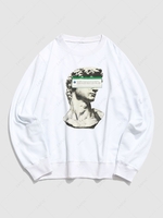 Streetwear Crewneck Sculpture Graphic Print Vintage Sweatshirt 2xl White