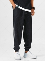 Streetwear Dots Decor Drawstring Jogger Pants L Black