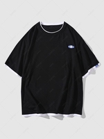 Streetwear Double Hem Letter Patch Drop Shoulder T-shirt 2xl Black