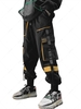 Streetwear Drawstring Applique Detail Contrast Cargo Techwear Pants L Yellow