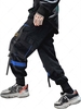Streetwear Drawstring Applique Detail Contrast Cargo Techwear Pants M Blue