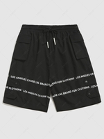 Streetwear Drawstring Letter Print Cargo Shorts 2xl Black