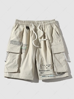 Streetwear Drawstring Letter Print Pocket Cargo Shorts 2xl Warm white