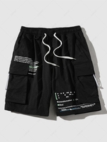 Streetwear Drawstring Letter Print Pocket Cargo Shorts 3xl Black