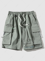 Streetwear Drawstring Letter Print Pocket Cargo Shorts 3xl Hazel green