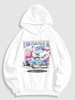 Streetwear Dreamer Car Dice Graphic Fleece-lined Hoodie M White
