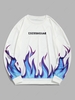 Streetwear Flame Letter Print Crew Neck Sweatshirt L White