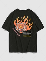 Streetwear Flame Tiger Text 3D Print Graphic T-shirt 2xl Black