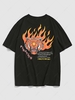 Streetwear Flame Tiger Text 3D Print Graphic T-shirt S Black