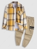 Streetwear Flannel Plaid Shirt With Cargo Jogger Pants Multi a