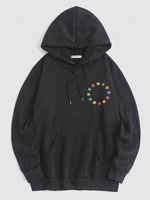 Streetwear Fleece-lined Colorful Star Print Hoodie M Black