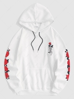 Streetwear Fleece-lined Rose Flower Hoodie 2xl White
