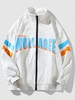 Streetwear Flocking-lined Contrasting Letter Graphic Stripe Zip Jacket 2xl White