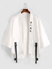 Streetwear Hanzi Print Buckle Strap Kimono Cardigan 2xl White