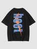 Streetwear Hoot Letter Print Graphic Festival T-shirt S Black