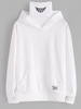 Streetwear Kangaroo Pocket Letter Applique Double Collar Hoodie 2xl White