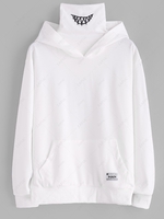 Streetwear Kangaroo Pocket Letter Applique Double Collar Hoodie 2xl White