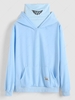 Streetwear Kangaroo Pocket Letter Applique Double Collar Hoodie L Blue