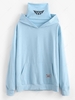 Streetwear Kangaroo Pocket Letter Applique Double Collar Hoodie Xl Light blue