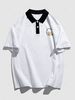 Streetwear Letter and Cartoon Bear Print Half Placket Loose Polo T Shirt 2xl White