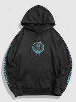 Streetwear Letter Cartoon Octopus Print Fleece-lined Hoodie 2xl Black