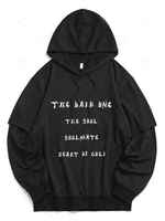 Streetwear Letter Faux Twinset Hoodie 2xl Black