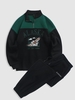 Streetwear Letter Graphic Eagle Printed Colorblock Fleece Quarter Zip Beam Feet Pants Set Black