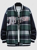 Streetwear Letter Graphic Plaid Spliced Baseball Varsity Jacket 2xl Deep green