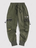Streetwear Letter Patched Cargo Techwear Pants S Deep green