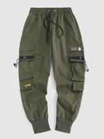 Streetwear Letter Patched Cargo Techwear Pants S Deep green