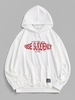 Streetwear Letter Print Applique Detail Kangaroo Pocket Essentials Hoodie L White
