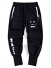 Streetwear Letter Print Graphic Applique Cargo Techwear Pants L Black