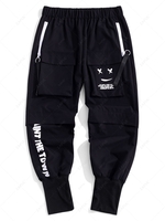 Streetwear Letter Print Graphic Applique Cargo Techwear Pants Xl Black