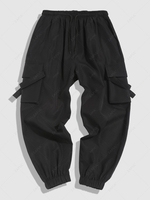 Streetwear Multi Pockets Solid Color Cargo Pants L Black