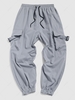 Streetwear Multi Pockets Solid Color Cargo Pants S Gray cloud