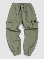 Streetwear Multi Pockets Solid Color Cargo Pants S Light green