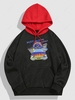 Streetwear Music Car Graphic Fleece-lined Colorblock Hoodie 2xl Black