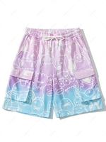 Streetwear Ombre Bear Drawing Print Drawstring Sweat Shorts 2xl Blush pink