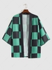 Streetwear Plaid Print Short Sleeve kimono Shirt 2xl Sea turtle green