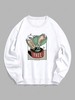 Streetwear Plant Print Pullover Sweatshirt M White