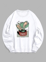 Streetwear Plant Print Pullover Sweatshirt M White