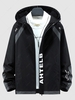 Streetwear Raglan Sleeve Colorblock Letter Graphic Hooded Zip Jacket 2xl Black