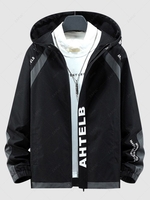 Streetwear Raglan Sleeve Colorblock Letter Graphic Hooded Zip Jacket 2xl Black