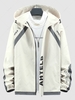 Streetwear Raglan Sleeve Colorblock Letter Graphic Hooded Zip Jacket S Warm white