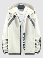 Streetwear Raglan Sleeve Colorblock Letter Graphic Hooded Zip Jacket S Warm white