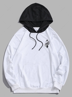 Streetwear Skull Pattern Colorblock Hoodie L White